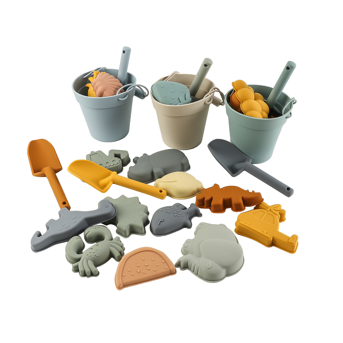 跨境儿童硅胶玩具亲子互动玩沙戏水套装挖沙铲桶海边沙滩水桶玩具