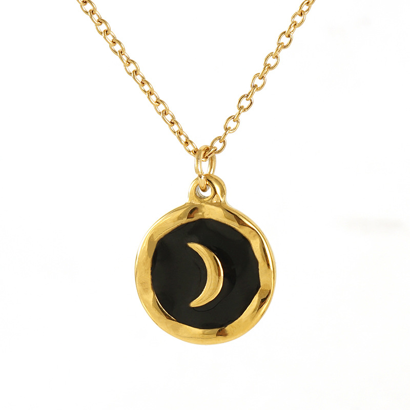 New cross-border European and American oil drop enamel moon pendant for women, a niche design, cold and trendy, cool couple necklace for women