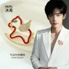 Original dual-purpose red Rope series cute horse brooch with a light luxury and high-end feel, copper alloy micro-inlaid zircon horse good luck pin details Picture