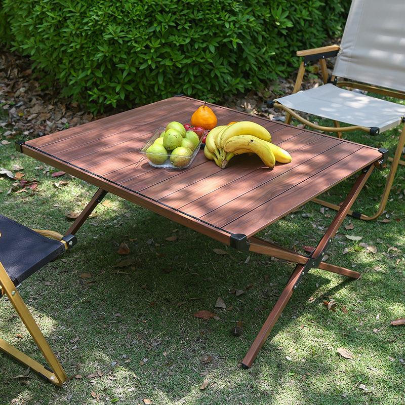 便携折叠桌椅榉木蛋卷桌自驾旅行野营露营桌户外野餐木纹桌批发细节图