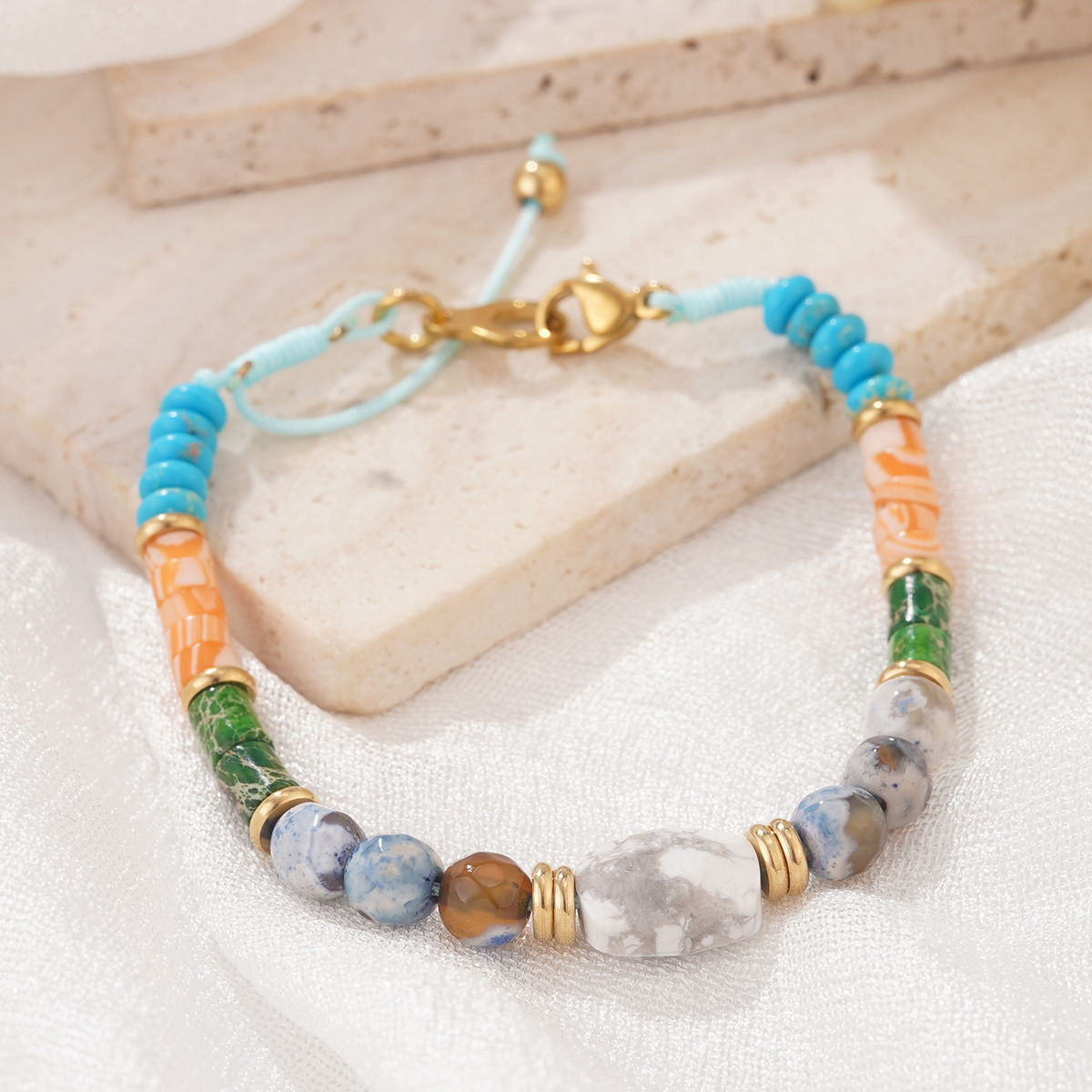 European and American colored stone jewelry, new Bohemian style, retro trend, non-fading, fashionable design sense beaded bracelet Specification image