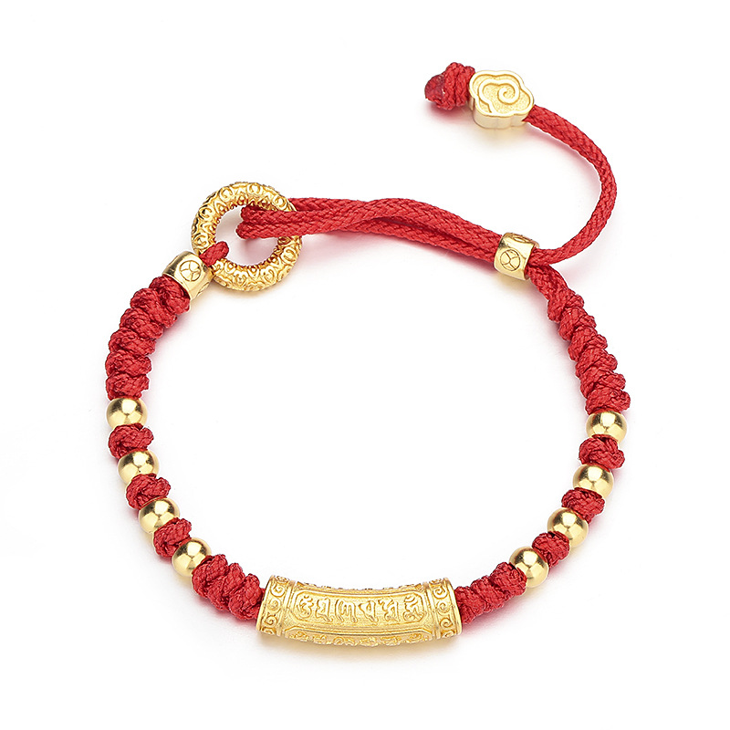 Sand gold red rope bracelet, coiled Bai Fu curved tube bracelet, copper gold-plated pendant, genuine in stock, live-streaming supply bracelet Item Picture