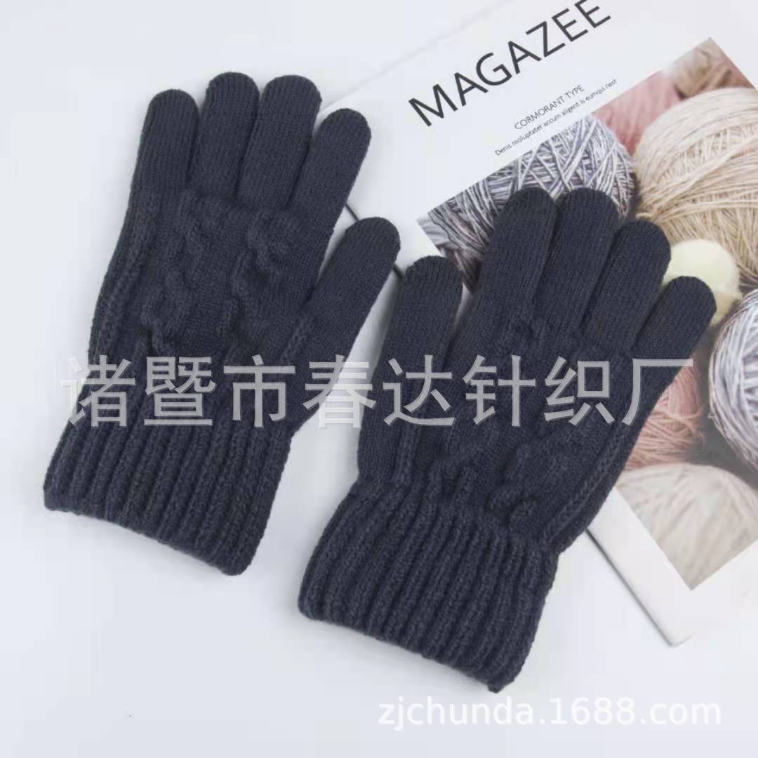 Nueva lana de punto touch screen guantes hombre invierno con fleece y engrosamiento jacquard ciclismo calor subdedos al por mayor protección contra el frío Specification image
