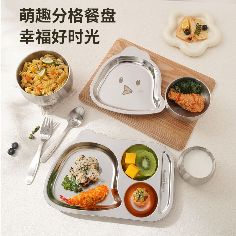 Creative square plates, 316 stainless steel, cute home bone plates, snack plates, cartoon tableware, children's plates Specification image