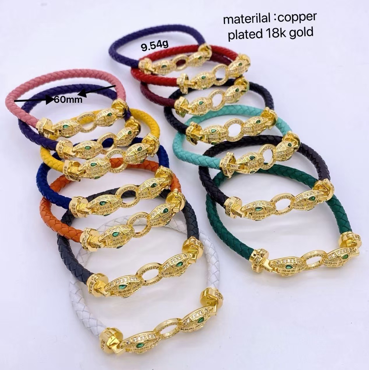 Snake head red rope leather rope bracelet for men and women, 18k gold and copper slightly inlaid with diamonds, high-end DIY bracelet for couples in the zodiac year full figure