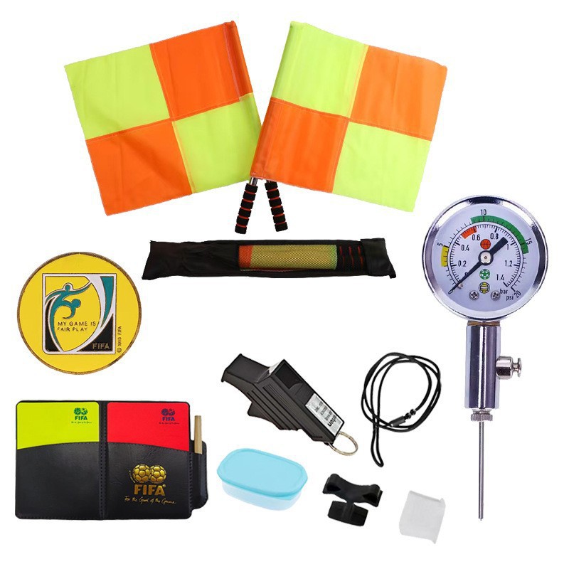 Football match referee supplies and equipment, football training equipment, whistles, red and yellow cards, side picks, side patrol flags, barometers