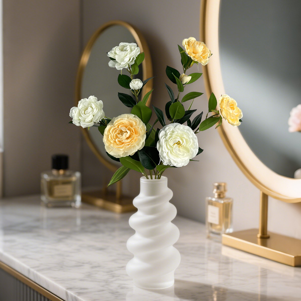 Multi-head artificial camellia branches, gardenias, dining table, living room, home decoration, artificial flower arrangements, flower tree landscaping, and photo props Specification image