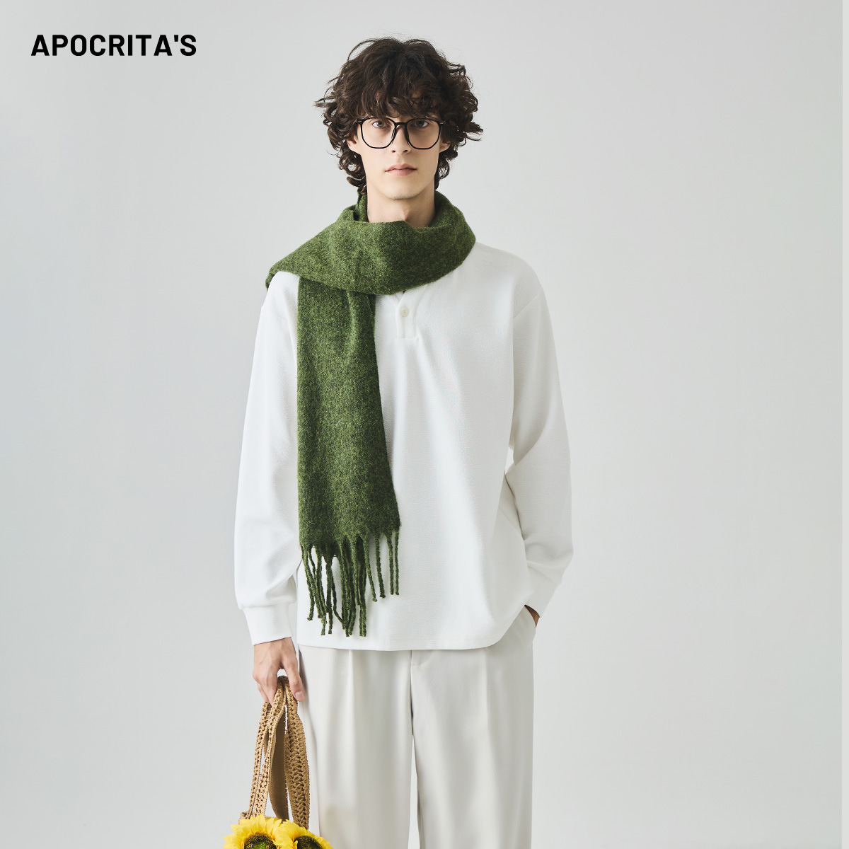 APO男装|跨境皱感肌理感男士长袖T恤高级感宽松V领内搭上衣打底衫