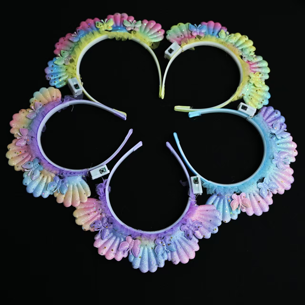 Mermaid princess style luminous hair band for girls, sweet and cute beaded shell hair accessory, personalized colorful three-dimensional hair accessory