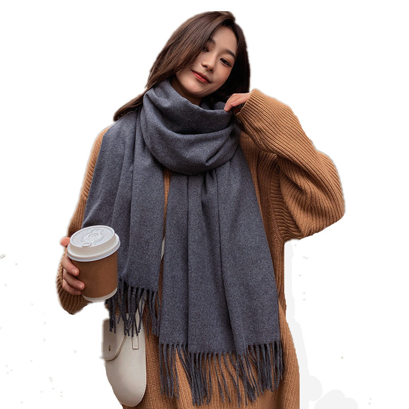 Wool and cashmere scarf for women's winter solid color 2025 new style white shawl scarf for men's autumn and winter imitation cashmere scarf Item Picture