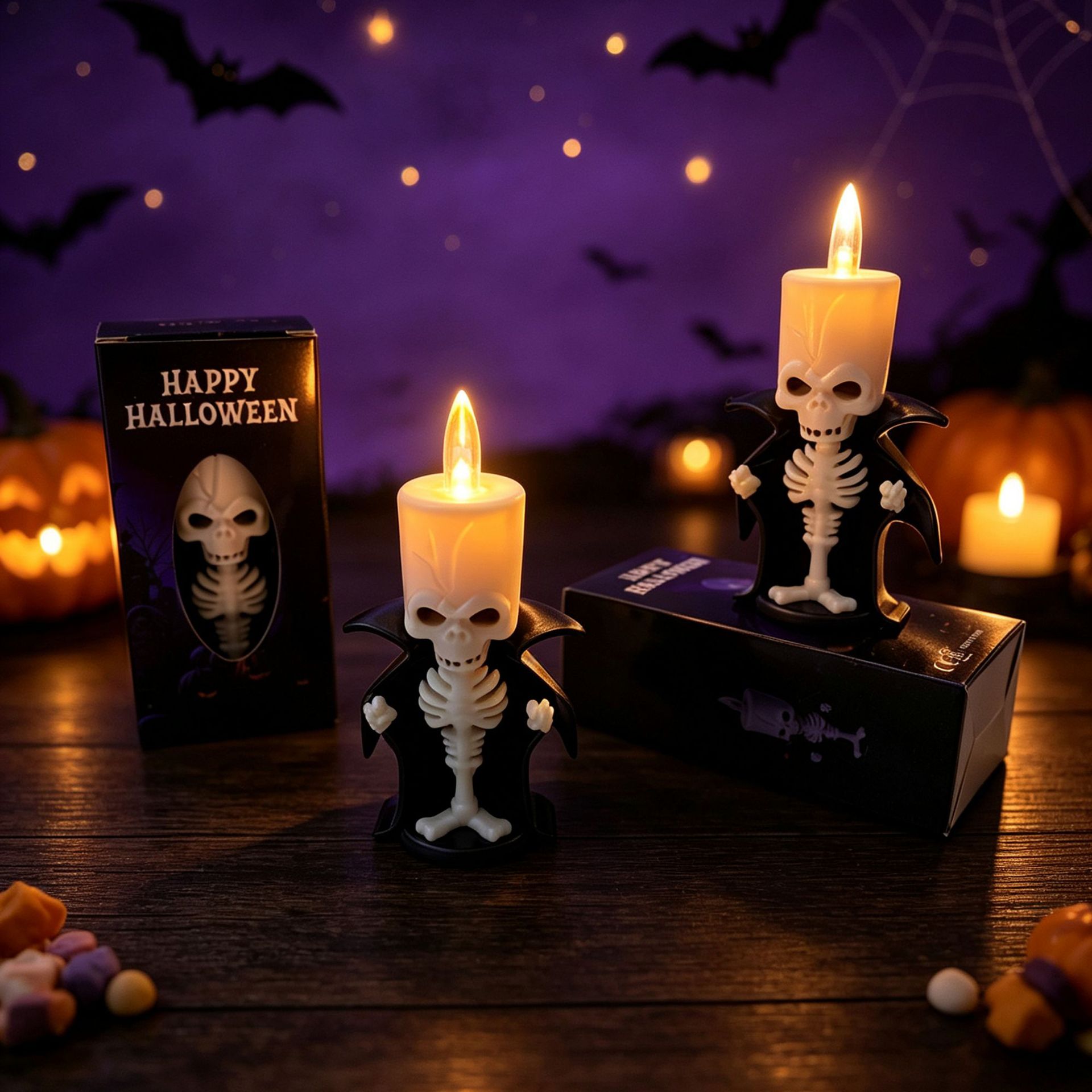 New personalized Halloween scene decoration Gothic figurette, dark and terrifying skull candle light atmosphere figurette