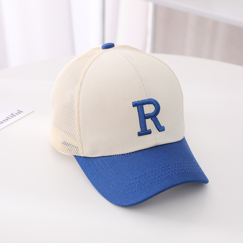 Children's baseball cap, net cap, letter embroidery, European and American casual summer outdoor UV protection, sunshade, face protection, adjustable details Picture