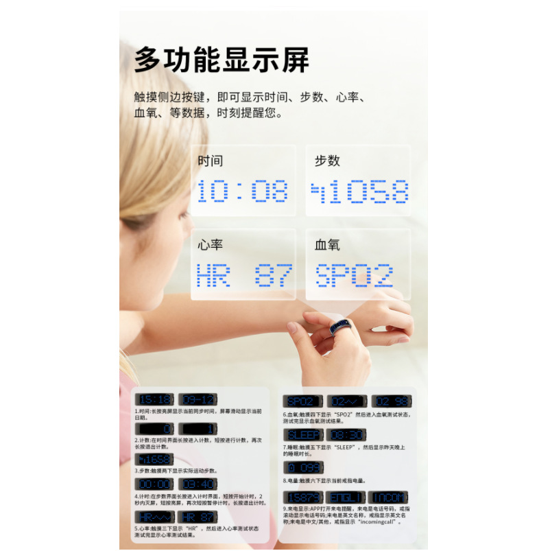 Praise, worship, counting, smart ring, call display, heart rate, blood oxygen, pressure, sleep, exercise, remote care ring details Picture