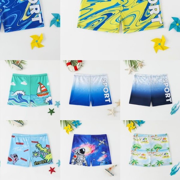 Teenagers cartoon printed swimming trunks, quick-drying breathable flat-angle beach pants, summer sports swimming shorts, big kids style Specification image