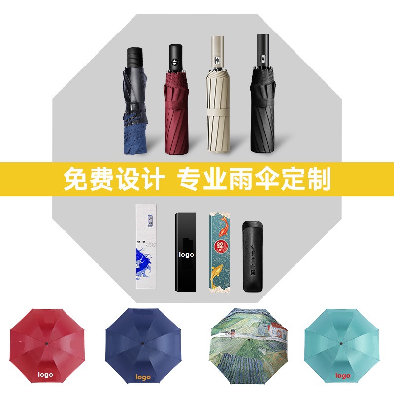 Customized logo business gift advertising umbrellas, ten-bone fully automatic folding umbrellas, three-fold sun protection umbrellas wholesale details Picture