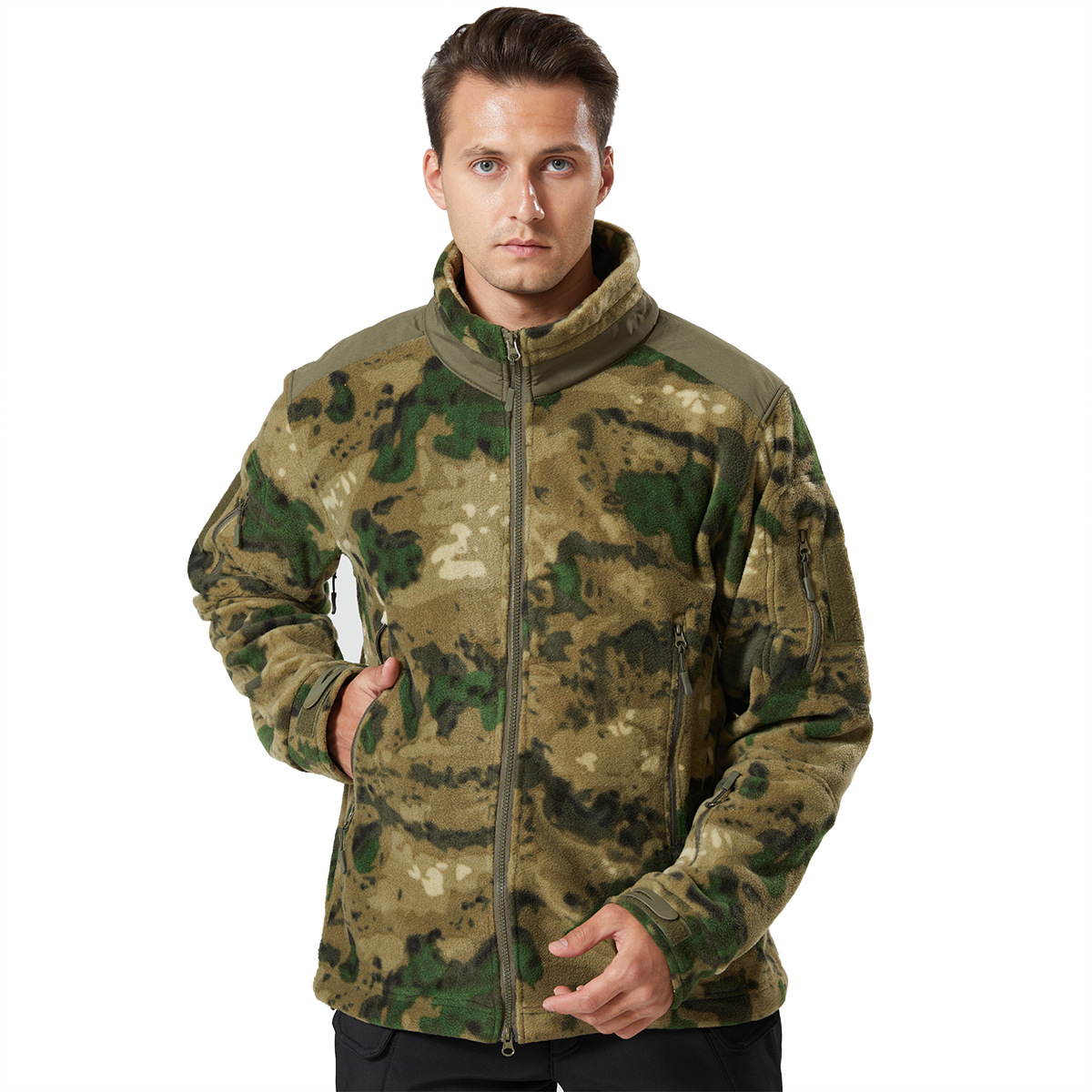 Yitu Autumn and Winter warm stand-up collar fleece jacket, down jacket inner liner, sports outdoor camouflage tactical fleece jacket, men's cold protection Item Picture