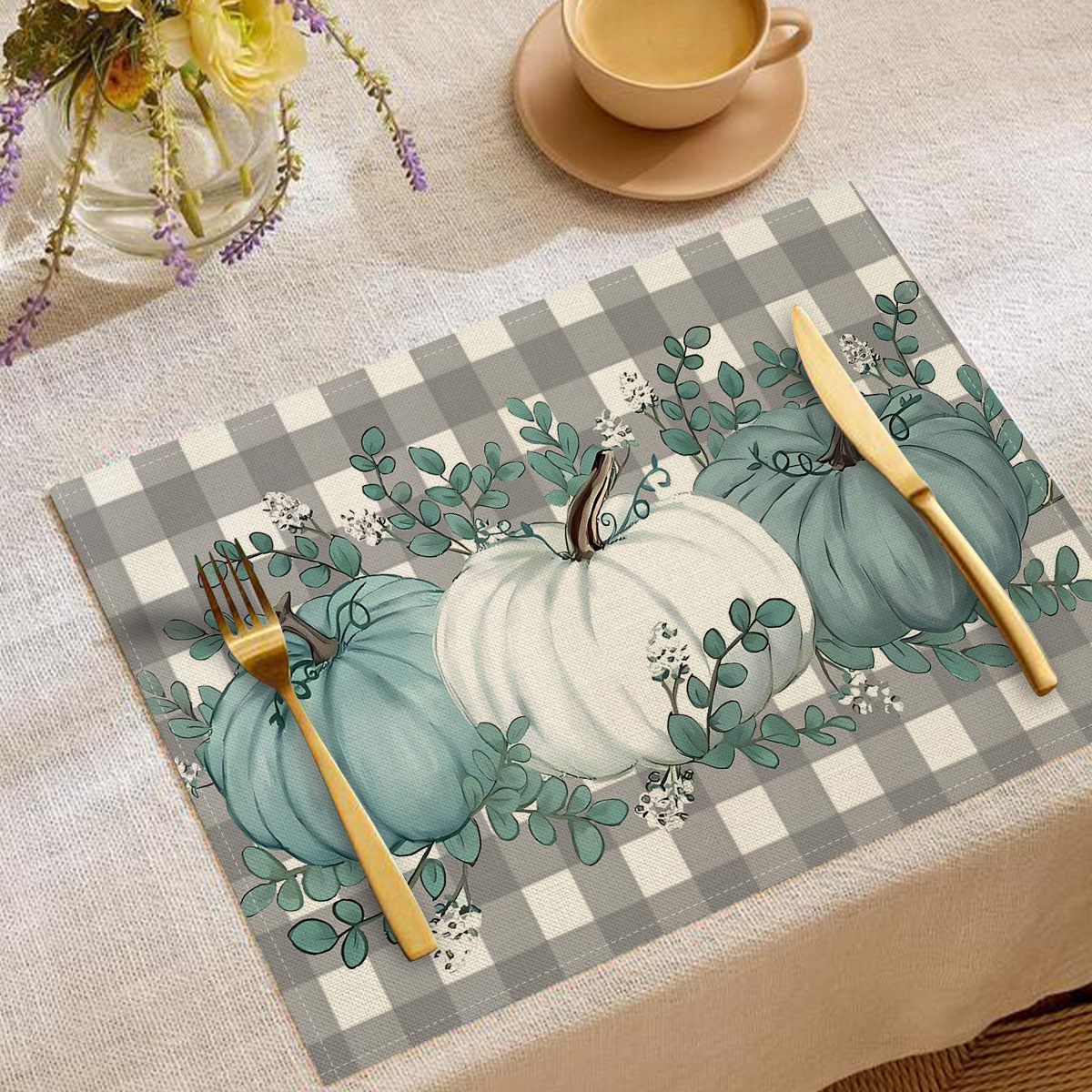 Autumn-themed papygrass placemats, Turkish napkins and table MATS, set of table decoration items details Picture