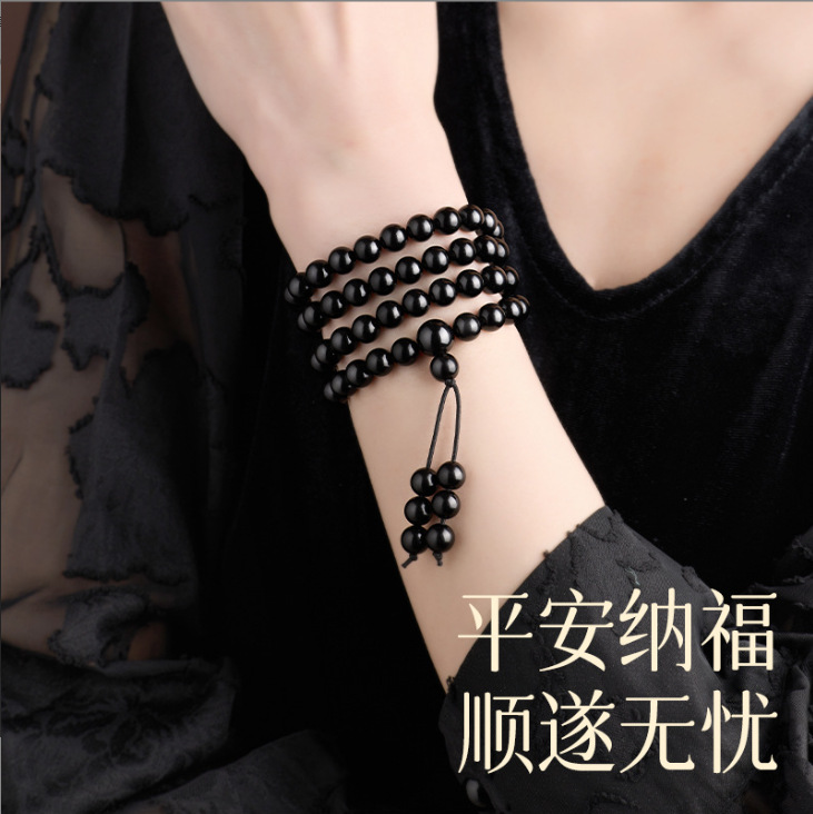 Natural obsidian bracelet with 108 golden obsidian prayer beads. Wholesale of multi-circle bracelets and beads for men and women in the Year of the Snake and zodiac year Specification image