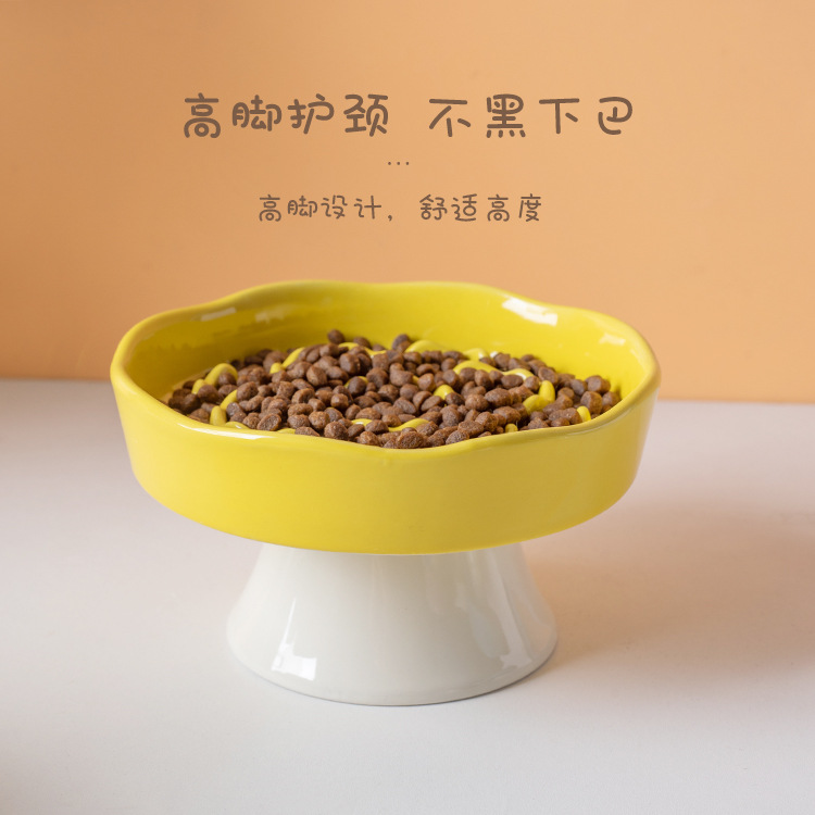 Ceramic slow food bowl, high-legged cat bowl, neck guard that is not easy to tip over, dog choke prevention bowl, pet bowl, cross-border cat food slow food basin Specification image