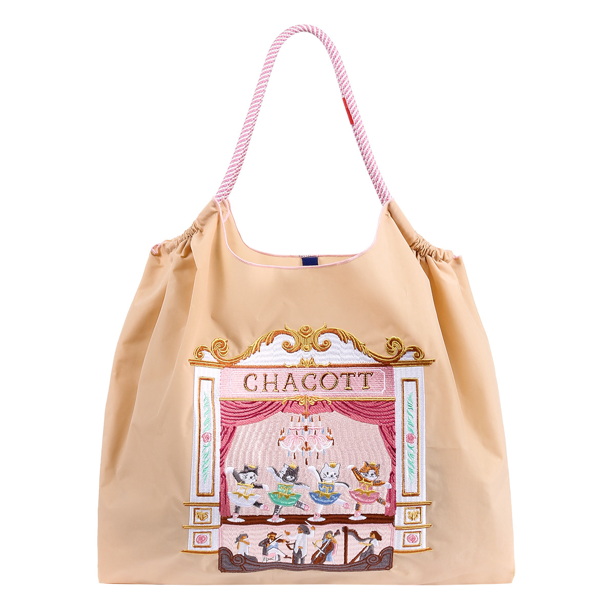 Ballet cat canvas bag, custom-made in Japan, embroidered ballchain eco-friendly bag, custom shopping bag, women's single-shoulder bag Item Picture