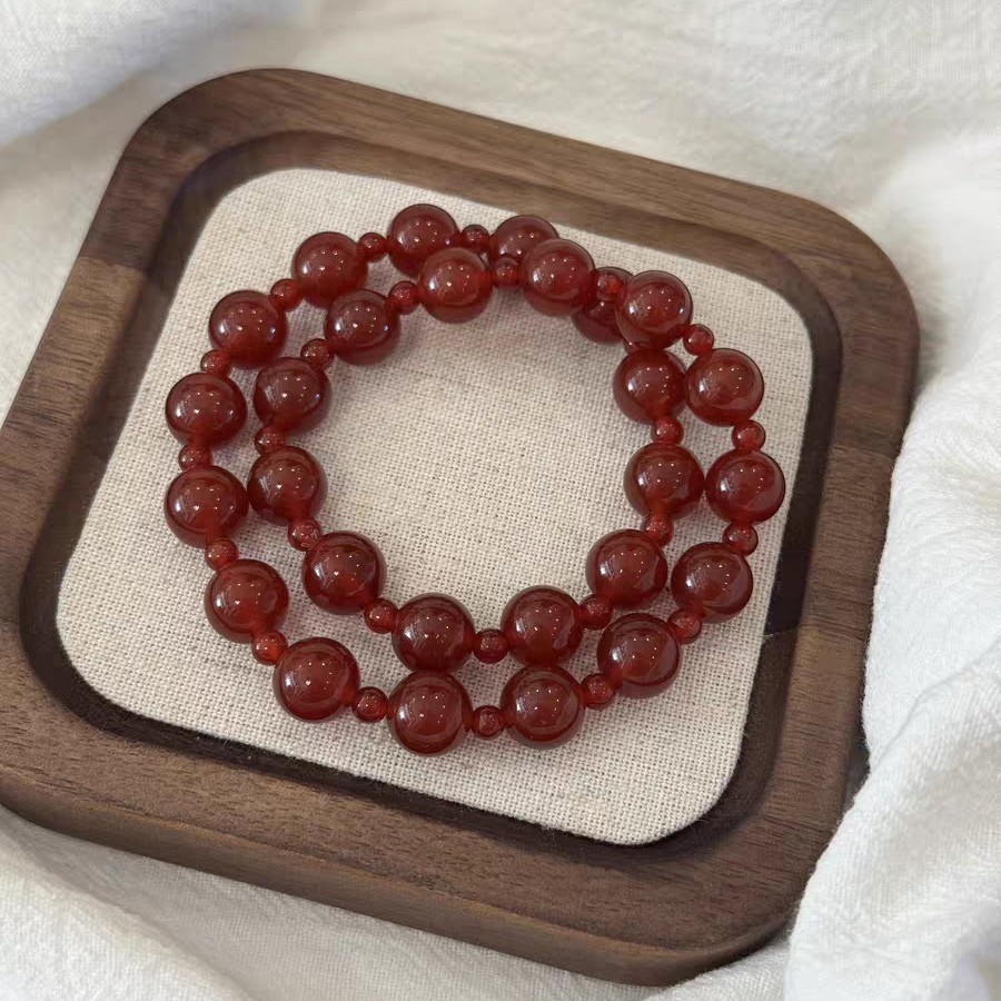 Xu Wo Yao Yan Lu Si style red agate double-ring bracelet, high-end women's gift double-layer bracelet live-streaming supply Specification image