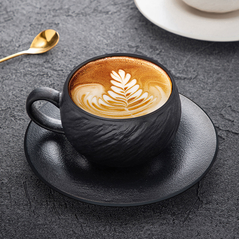 High appearance level black and white ceramic cup and plate set, light luxury texture coffee, milk, breakfast, afternoon tea, rock stone pattern cups Application Scenario