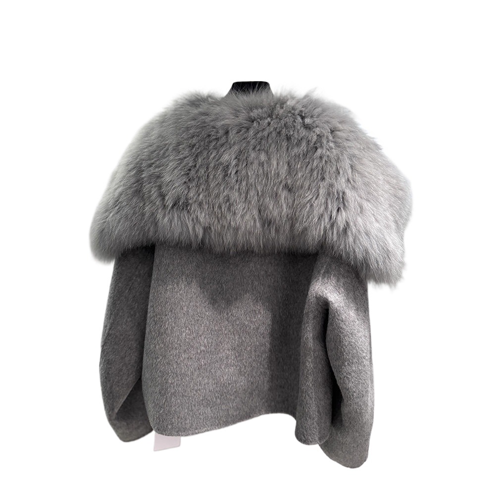 Faux fox fur knitted large fur collar detachable fur coat, double-sided nylon large fur collar short coat 2025 new style Item Picture