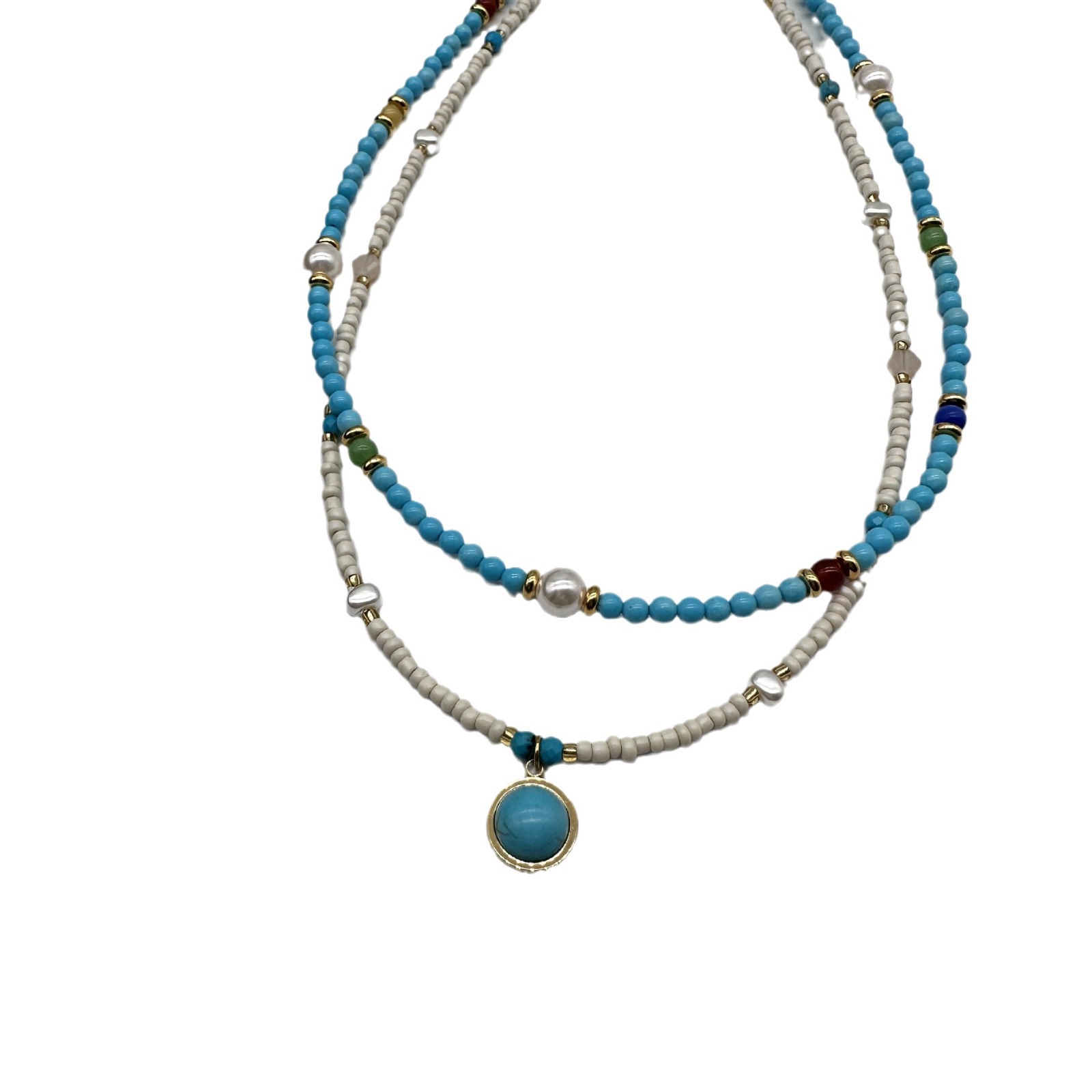 Natural stone turquoise beaded necklace, niche design, high-end collarbone chain, new Chinese style, fresh and delicate handcrafted necklace for women Item Picture