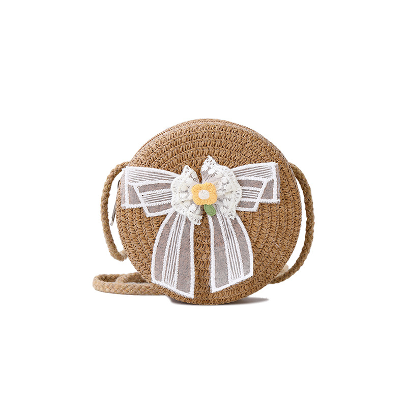 Seaside beach straw bag woven bag 2025 New style bow straw woven children's bag, cute crossbody small bag for girls, summer Item Picture