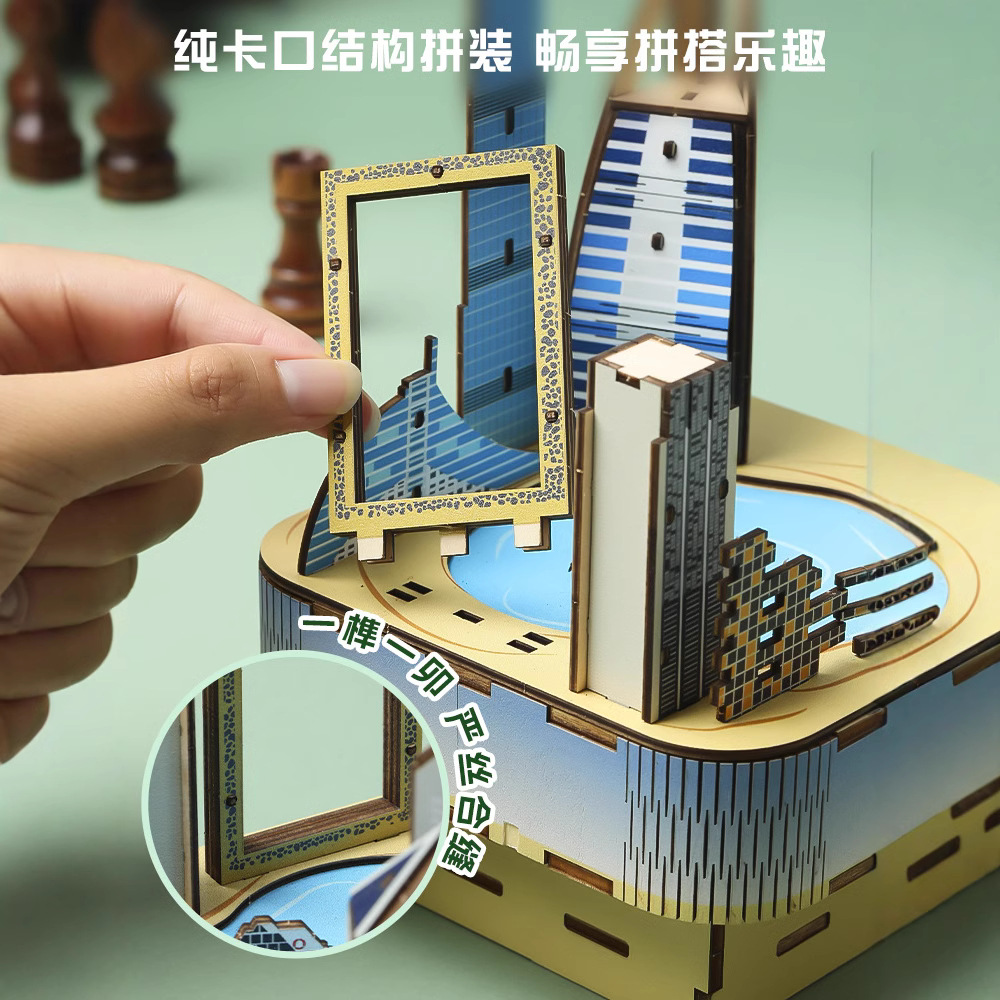 Cross-border best-selling DIY wooden jigsaw puzzles, 3D stereoscopic models, European and American architecture, music box assembly, educational toys and gifts Specification image