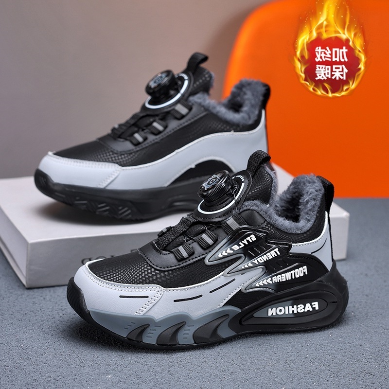 男童运动鞋2025冬季新款轻便皮面防水儿童跑步鞋加绒保暖男孩棉鞋产品图