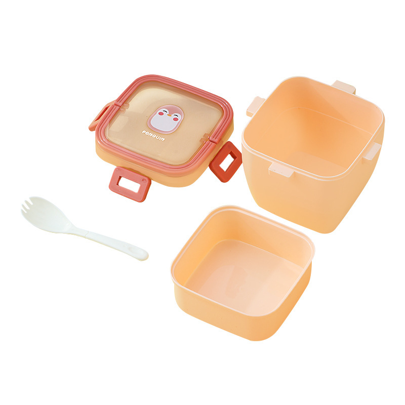 Cute and fun cartoon hand-held square lunch box for children and students, outdoor picnic portable snack box, double-layer bento fruit box Item Picture