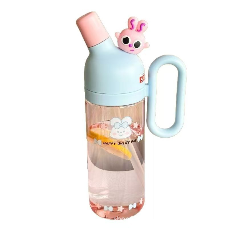 网红吸管塑料杯女生高颜值学生便携把手儿童吸管上学专用便携杯子白底实物图