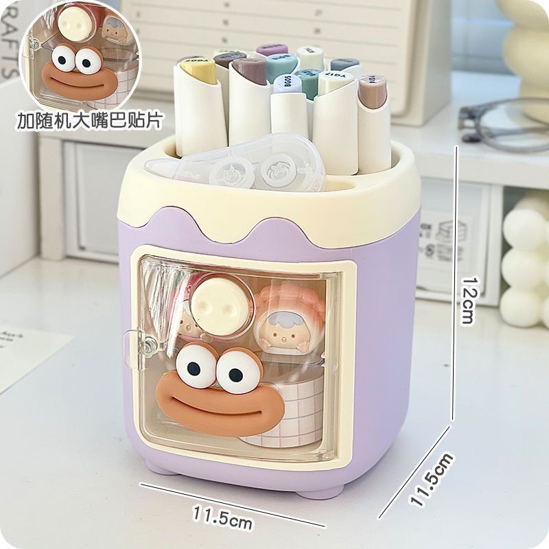 Cute desktop pen holder storage box, student and children's stationery organization and storage rack, desk simple and creative pen holder and pen case Specification image