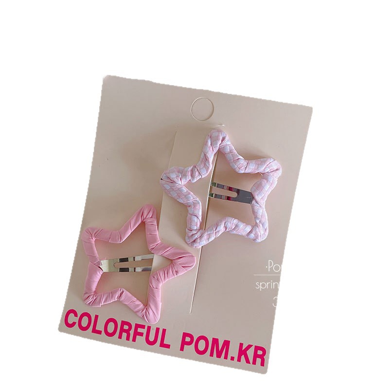 New Korean-style milk huhu five-pointed star hair clip, handcrafted wrap bye-bye clip, children's double-set bangs clip, sweet hair accessory Item Picture