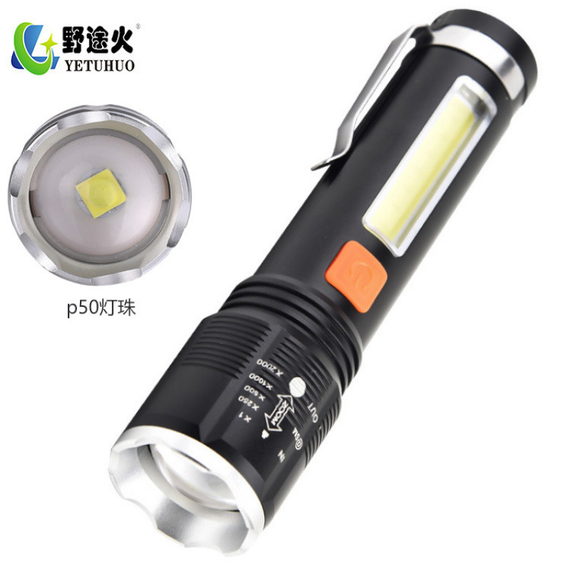 New P50 Aluminum Alloy Cob Side Light Warning Work Light, Strong Light Outdoor Searchlight Usbled Pen Holder Flashlight Specification drawing