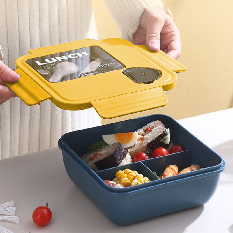 塑料饭盒微波炉学生分格便当盒带餐具酱料盒密封午餐盒方形产品图
