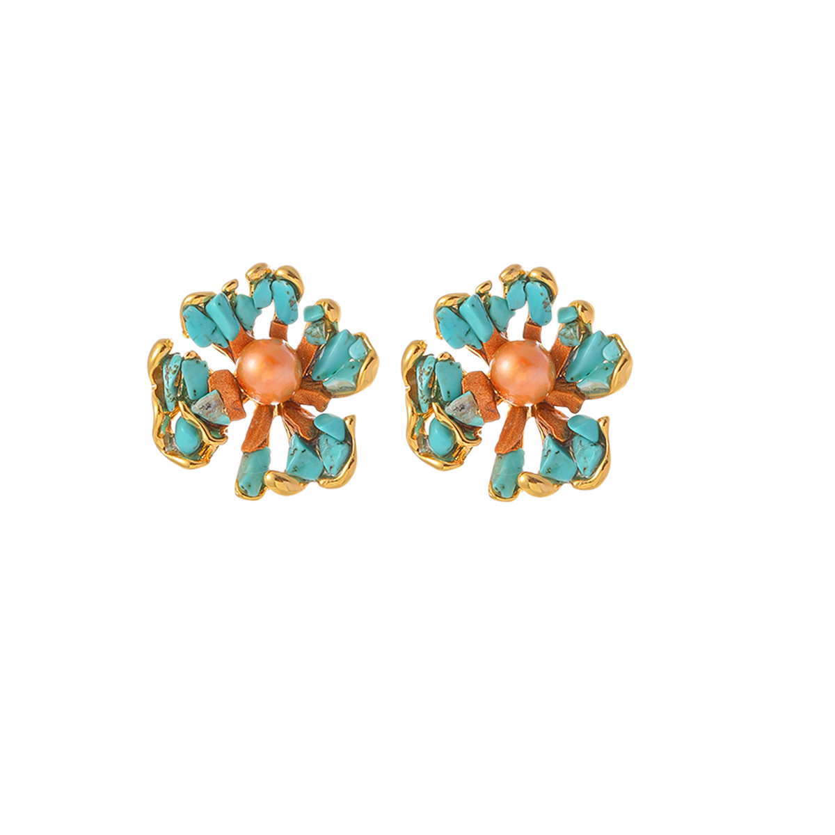Nasha Cross-border Exclusive blue pine crushed stone creative flower stud earrings, women's design sense, niche freshwater pearl stud earrings Item Picture