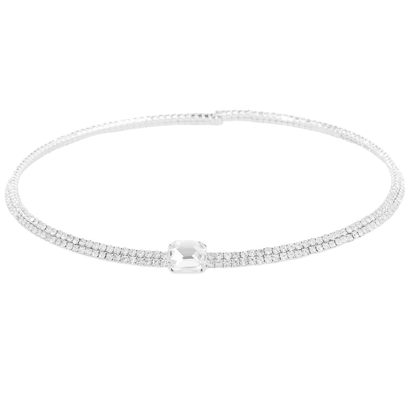 Wholesale elastic open necklaces from the manufacturer, sexy and unique 2-row water diamond steel wire elastic open necklaces, square diamond European and American accessories Item Picture