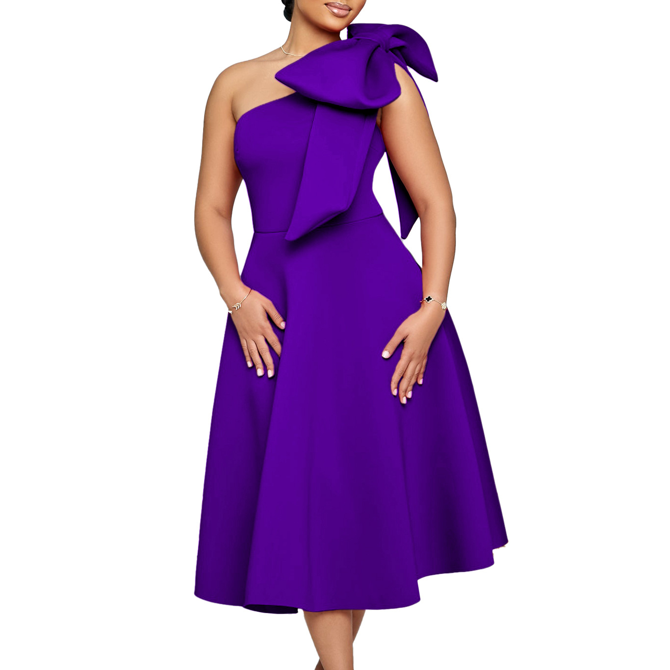 D513 Amazon plum-size women's summer new fashion off-the-shoulder bow banquet dress African dress with a big swing Item Picture