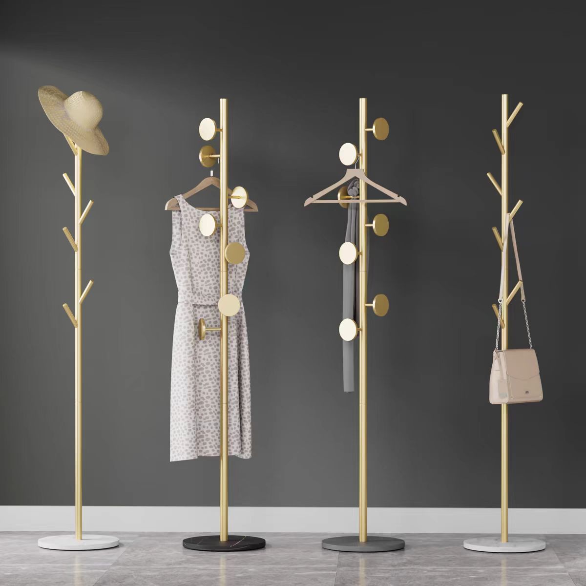 Floor-standing light luxury single-pole hanger for storing bags and clothes, Nordic floor-standing bedroom home simple hanger Specification image
