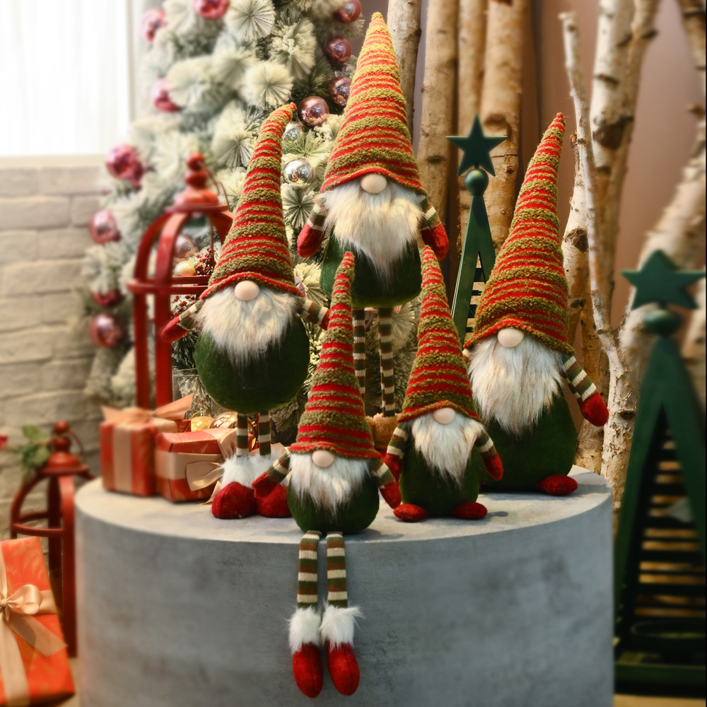 跨境新款圣诞装饰用品针织帽鲁道夫公仔侏儒无脸娃娃橱窗工艺摆件