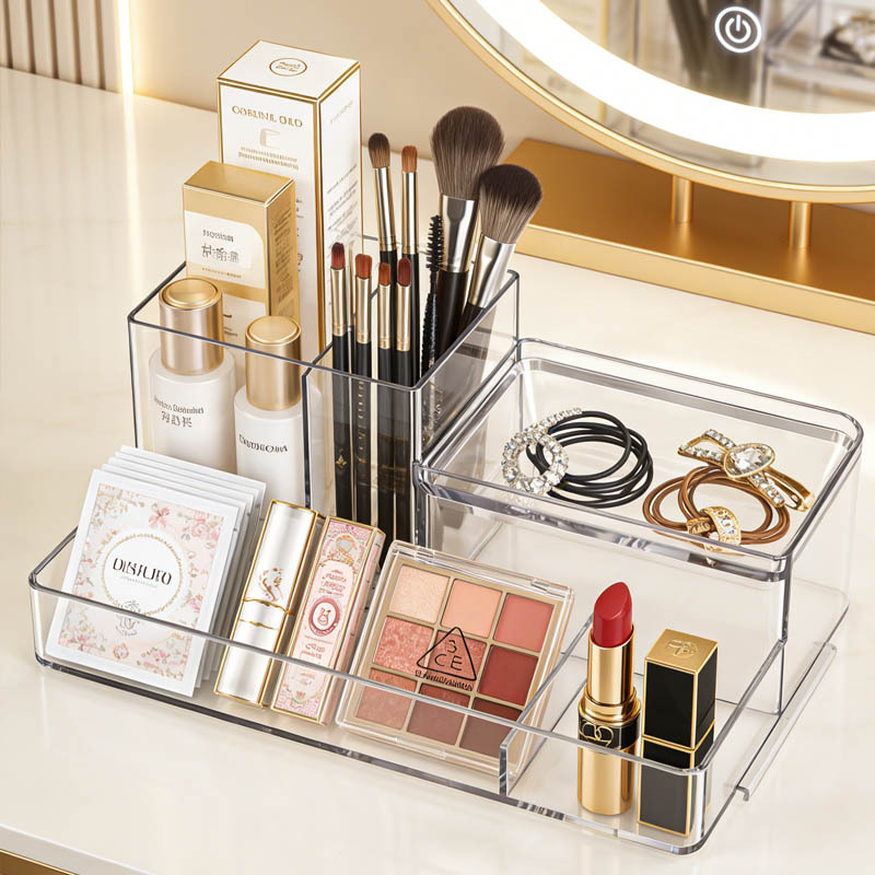 Cross-border desktop file five-compartment multi-functional storage box, transparent plastic stationery storage box, jewelry organization box Specification image