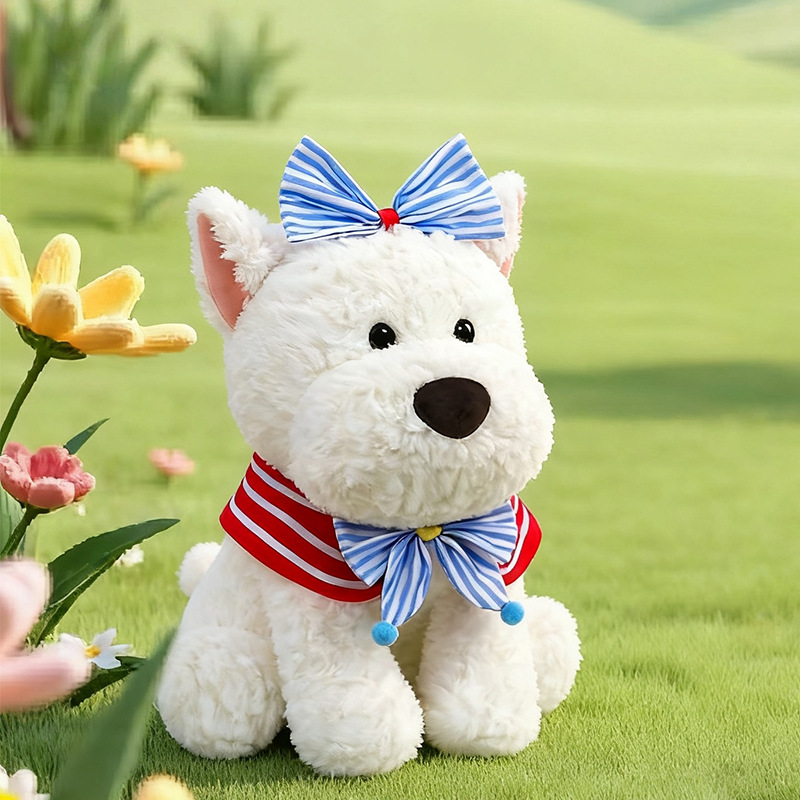 蝴蝶结西高地毛绒玩具狗狗公仔潦草狗毛绒玩偶娃娃机兑换工厂批发