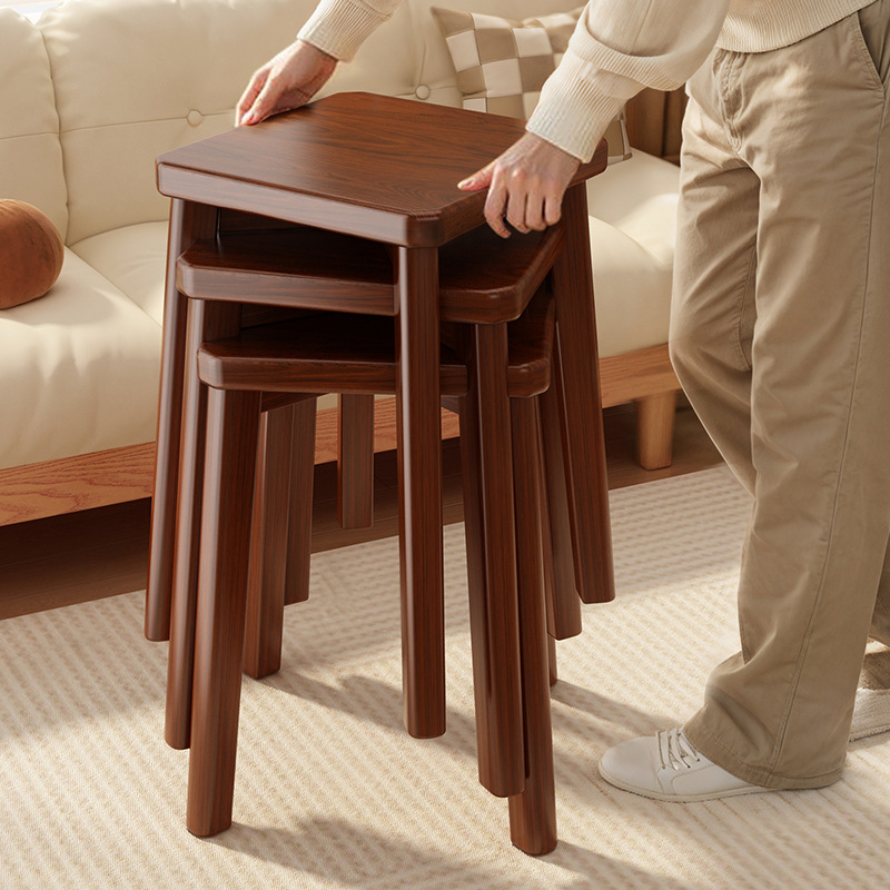 梳妆凳家用结实小矮凳餐桌椅子可叠放客厅备用凳实木头方板凳北欧