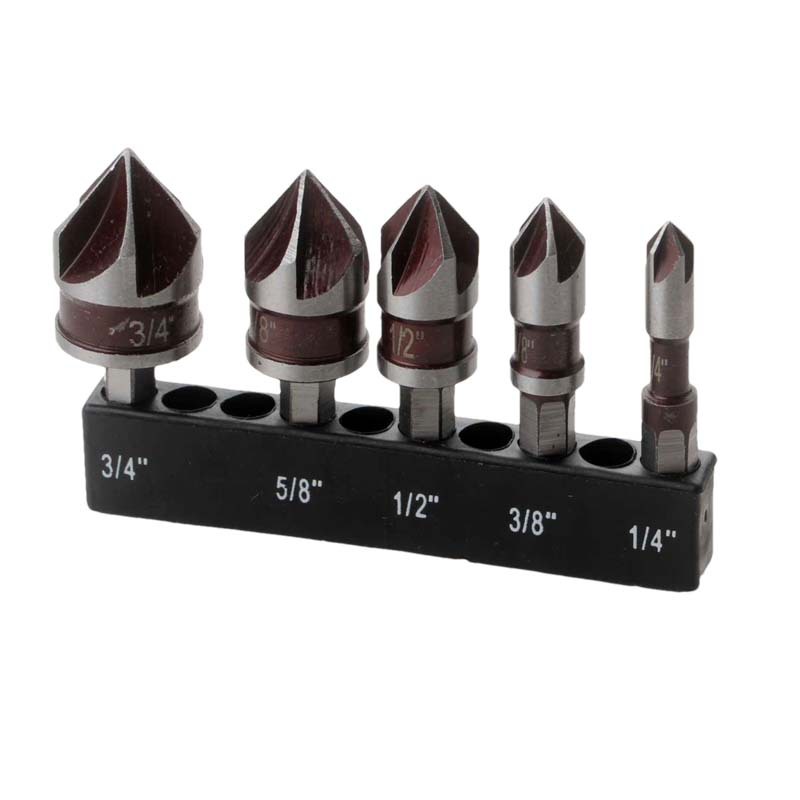 Cross-border factory 5-piece set of red 82° hexagonal handle five-edge chamfering tool chamfering knife 锪 drill screw countersunk head countersunk hole drill details Picture