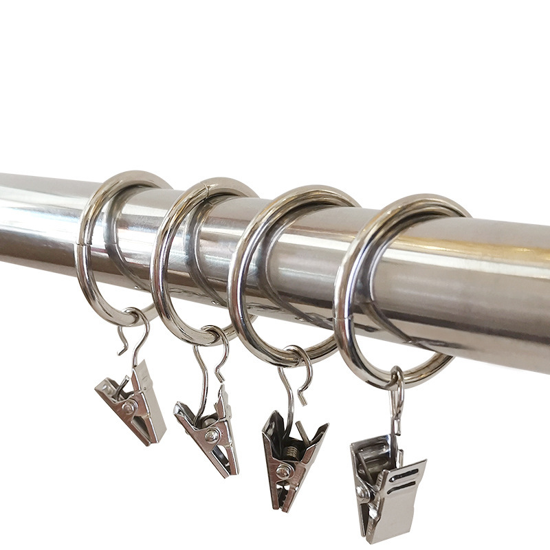 圆环小夹子窗帘杆配件罗马圈窗帘配件悬挂式窗帘吊环窗帘铁圈夹子白底实物图