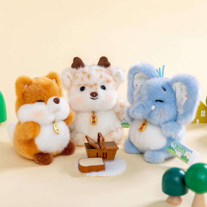 Blue elephant, grey squirrel, black and brown puppy, trendy toys, custom plush dolls Specification image