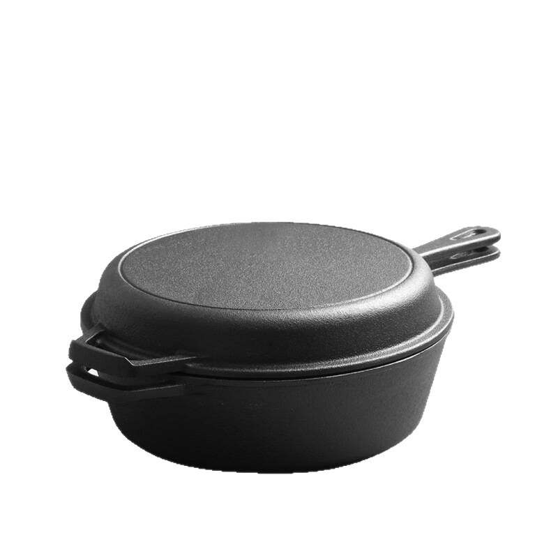 Cast iron dual-purpose pot, flat steak frying pot, household soup pot, uncoated stew pot, thickened old-fashioned cast iron pot Item Picture