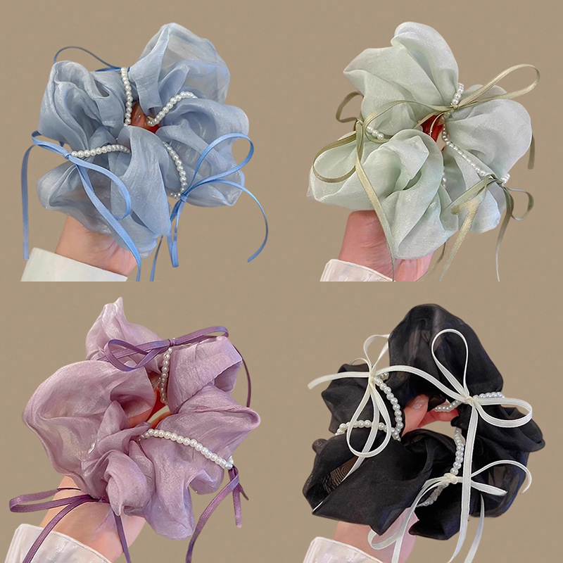 优雅网纱蝴蝶结发圈女百搭气质丸子头扎发饰甜美高级感头花